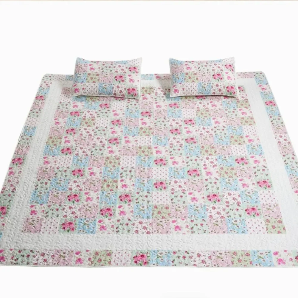 Ditsy Cottage Pink Floral Printed Patchwork King Quilt Set Farmhouse Shabby Chic
